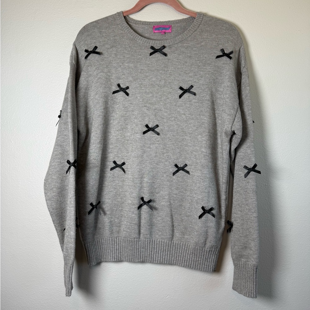 Edikted Grey Crewneck Sweater with Black Bow Appliqués